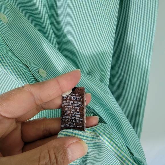 TATTERSALL London Men Button Down Shirt Sz 161/2 Green/White Stripe 100% Cotton - Picture 9 of 10